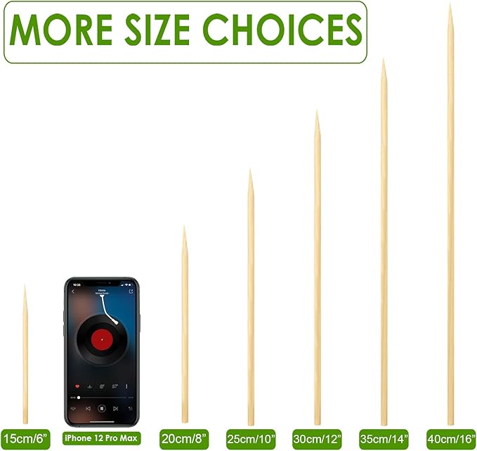 1000 PCS Bamboo Skewers, 10 Inch Wooden Skewer for Appetizers, Fruit, Kebabs, Grilling Barbecue, Mini Burger, Sausage, Cocktail Picks for Drinks, Long Toothpicks, Food Sticks Natural, Kitchen Gadget