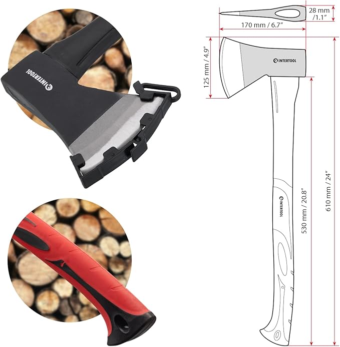 INTERTOOL Chopping Axe Combo 15” and 24” Ax Set for Splitting, Kindling, Felling - Camp Axes and Hatchets - HT08-0263-0262