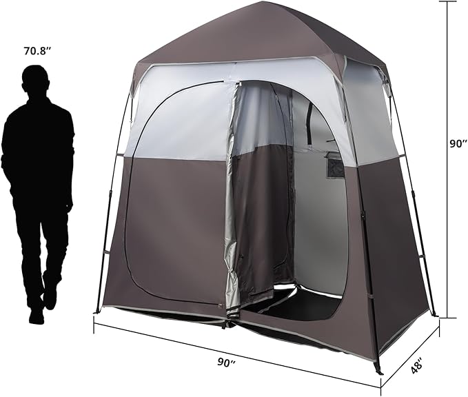 VINGLI 2 Room Shower Tent, 7.5 FT Instant Pop Up Shelter with Carrying Bag, Privacy Changing Room Tent,Perfect for Portable Toilet, Camping, Dressing, Outdoor Indoor, Easy Set Up