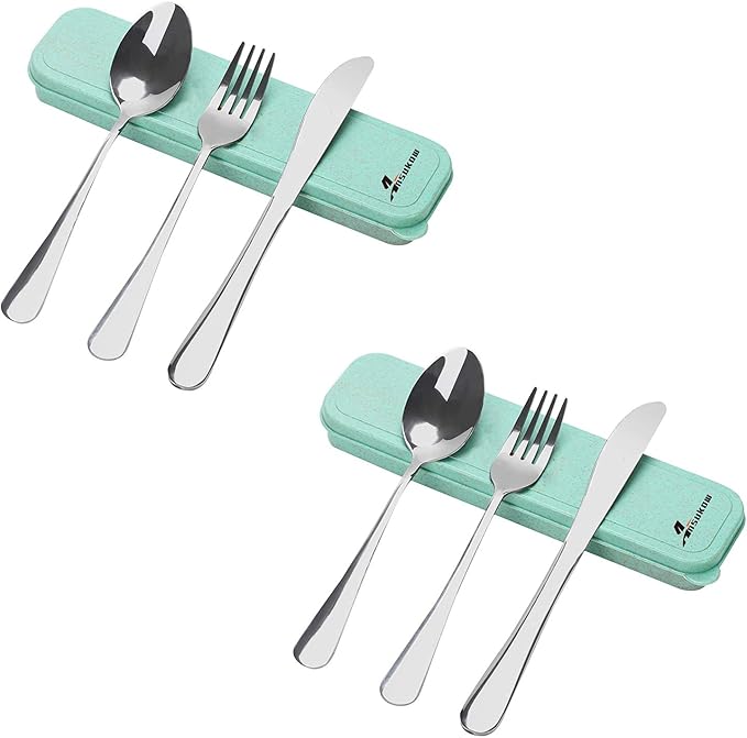 8 Picec Travel Utensils Camping utensils Travel Silverware Set with Case Fork and Spoon Set Office Stainless Steel Reusable Trip Cutlery Set Easy to journey Lightweight Lunch Box for Men