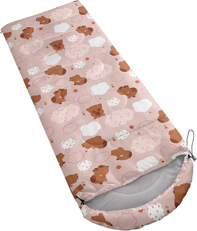 AILONEN Pink Lovely Rabbit Sleeping Bag for Girls Kids Adults,Warm and Cool Weather,Lightweight,Waterproof Backpacking,Cartoon Flowers Printed Bunny Sleeping Bag for Camping