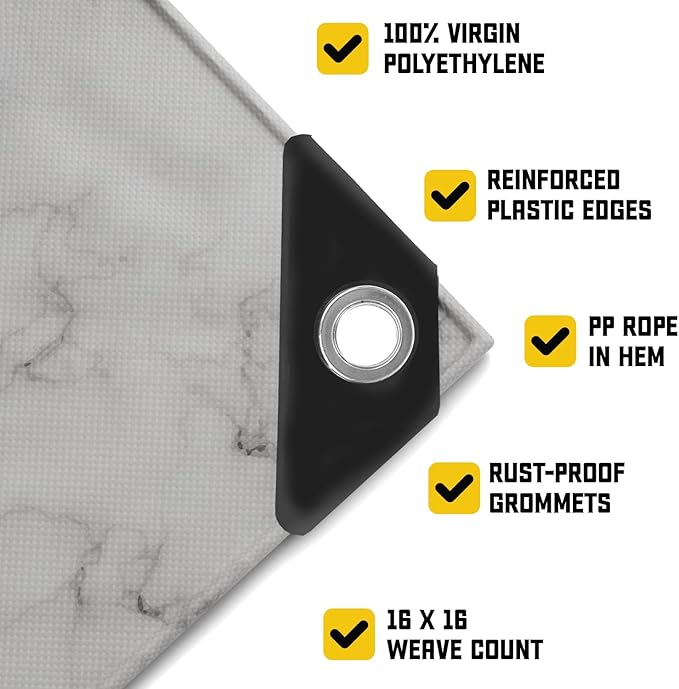 Core Tarps Extreme Heavy Duty 20 Mil Tarp Cover, Waterproof, UV Resistant, Rip and Tear Proof, Poly Tarpaulin with Reinforced Edges for Roof, Camping, Patio, Pool, Boat (Marble/White 40′ X 40′)