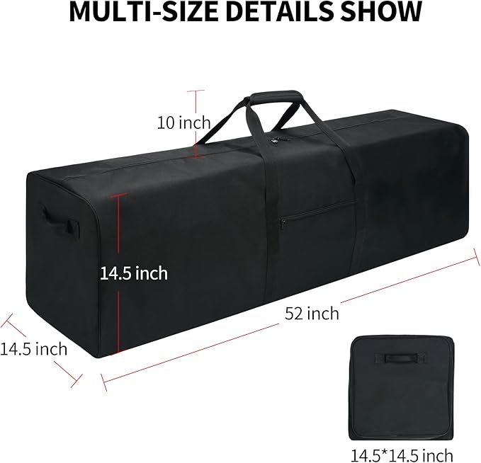 52 Inch Large Duffle Bag for Travel Camping Sport Equipment Storage Bag with 2-way Lockable Zippers(Black 52inch 2Pack)