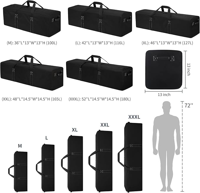 46 Inch Large Duffle Bag for Travel Camping - 127L Extra Large Heavy Duty Duffel Bag, Sport Equipment Storage Bag with 2 Sides Handles-Black