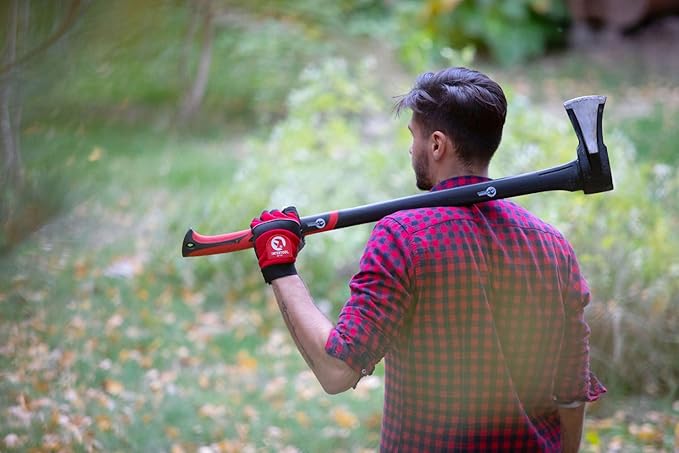 INTERTOOL Wood Splitting Maul and and Hatchet Combo Set - 35-inch Axe and 15-inch Camping Chopping Hatchet with Shock Absorbing Fiberglass Handles with Blade Protectors HT-0275-0261