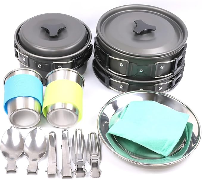 5pcs -20pcs Set TMKOOL Camping Cookware Mess Kit Outdoor Hiking Backpacking Picnic Cooking Bowl Non Stick Pot