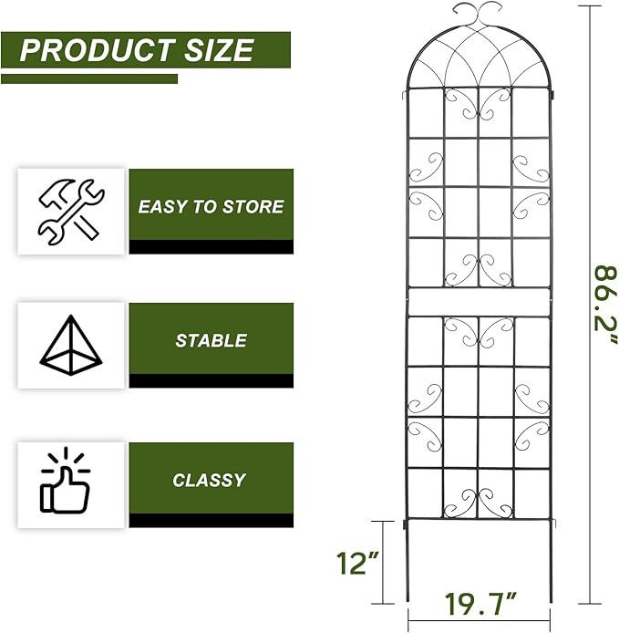 2 Pack Metal Garden Trellis 86.2x19.7inch for Climbing Plants,Rustproof Sturdy Black Steel Trellis Plants Support Outdoor for Outdoor Roses Vine Cucumbers Vegetables Flower Support