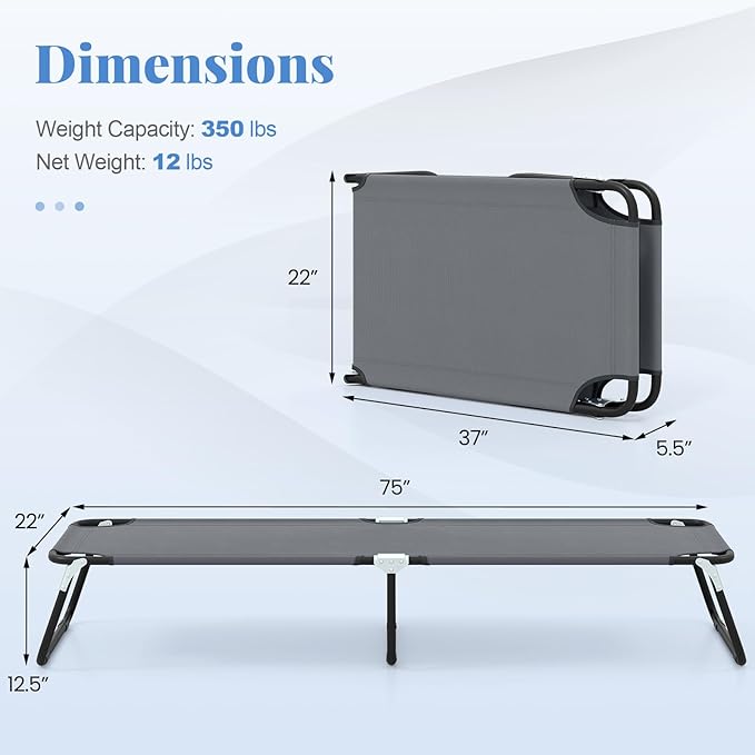 Goplus Folding Camping Cot, Heavy Duty Collapsible Foldable Camping Bed for Adults Kids with Non-Slip Foot Pad, Indoor Outdoor Portable Sleeping Cot for Hiking, Camping, Fishing