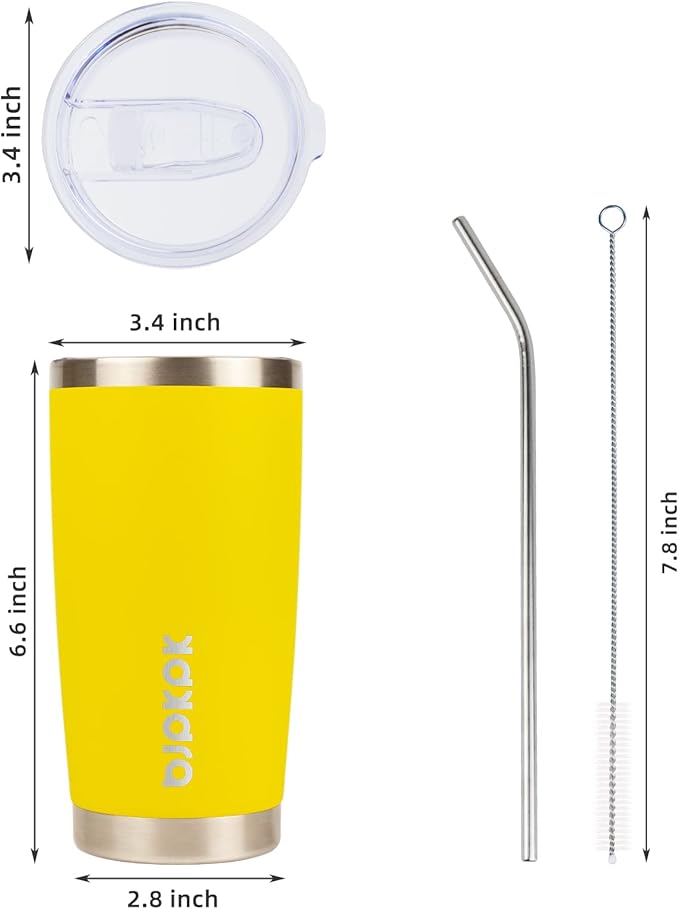 BJPKPK 20 oz Insulated Tumbler With Lid And Straw Stainless Steel Coffee Mug Tumbler Cups,Yellow