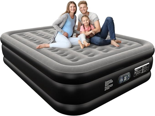 Queen Air Mattress Queen with Built in Pump 16" Double Height Inflatable Mattress with Soft Flocked Top & Carry Bag Adjustable Blow Up Mattress Portable Air Bed for Guest Indoor
