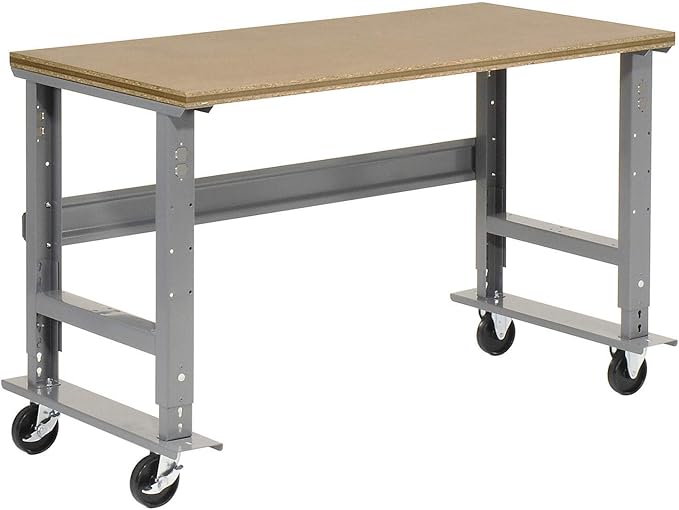 Global Industrial Mobile Adjustable Height Workbench, Shop Square Edge, 72" W x 36" D, Gray