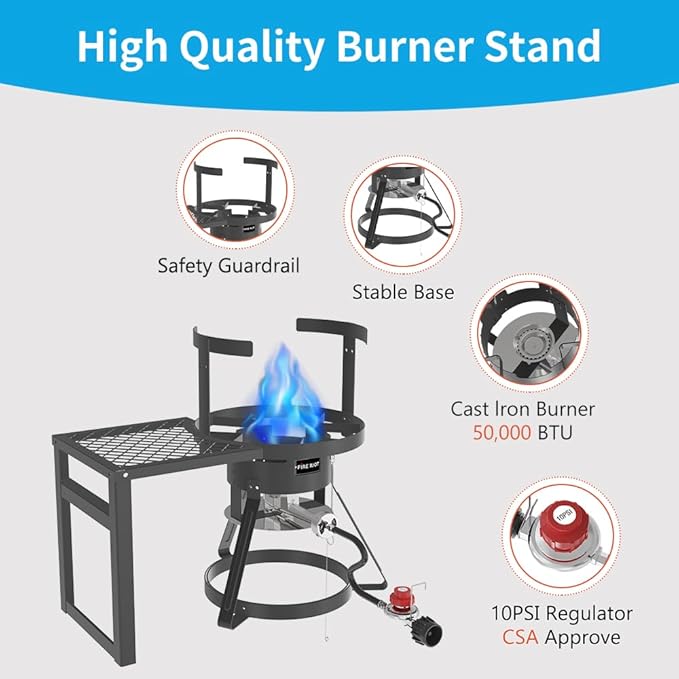 30Qt Turkey Fryer with Basket, Outdoor Propane Deep Fryers Burner Stand, 50,000BTU Cast Iron Burner, Steamer and Seafood Boiler Set, Black