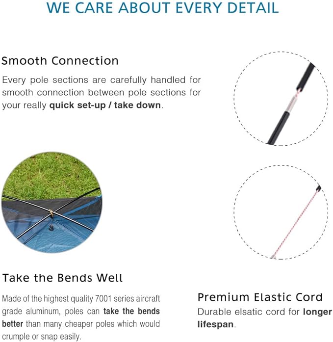 Aluminum Tent Poles Replacement, Fits Both Female and Male Ends, Lightweight Tent Pole Repair Kit, 7001 Aluminum Alloy T6 Heated