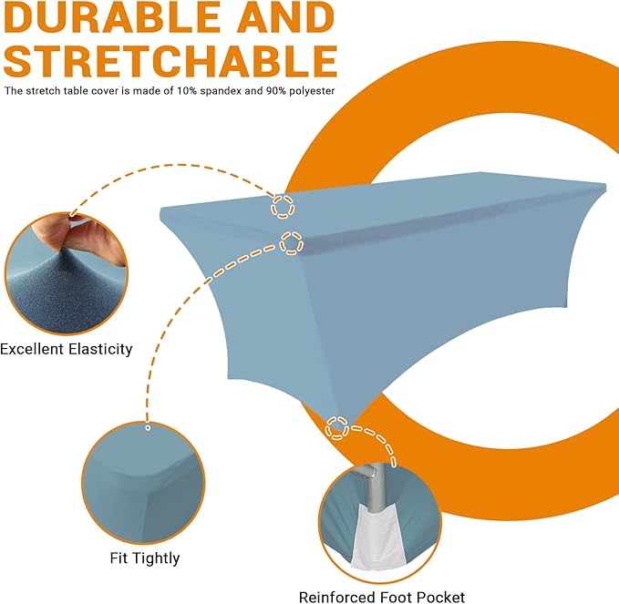 Eurmax USA Rectangular Fitted Spandex Table Covers 4ft Tablecloth Wedding Event Patio Table Decorations Stretch Table Cover for 4ft Folding Table (Sky Blue,2 Pack)
