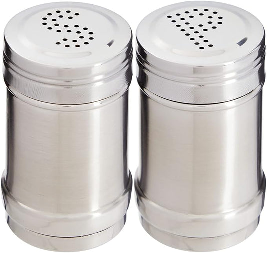 2 oz Stainless Steel Metal Salt and Pepper Shakers Set for Kitchen, Dinner Table, Cooking, Travel, Refillable, Perforated "S" and "P" Caps (3.5 in)