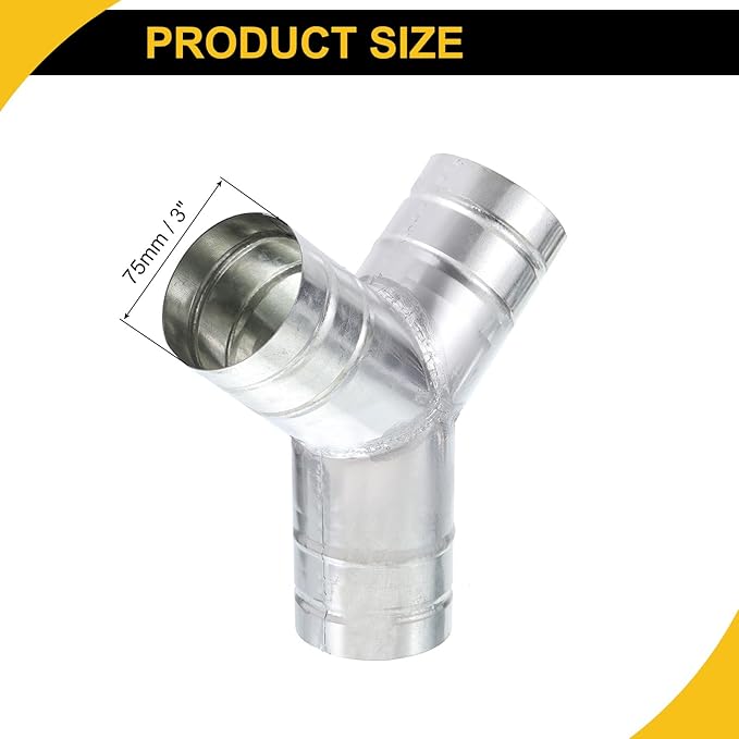 3" Inch Galvanized Steel Y Shape 3 Way Duct Splitter - 45 Degree HVAC Ventilation Fitting for Dryer Vent, Exhaust Fan & Dust Collection Systems