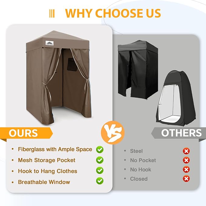 EAGLE PEAK EAGLE PEAK Flex Ultra Compact Pop-up Canopy, Sun Shelter, Changing Room, Portable Privacy Canopy Cabana, 4x4ft Canopy Tent, for Pool, Fashion Photoshoots, or Camping Brown