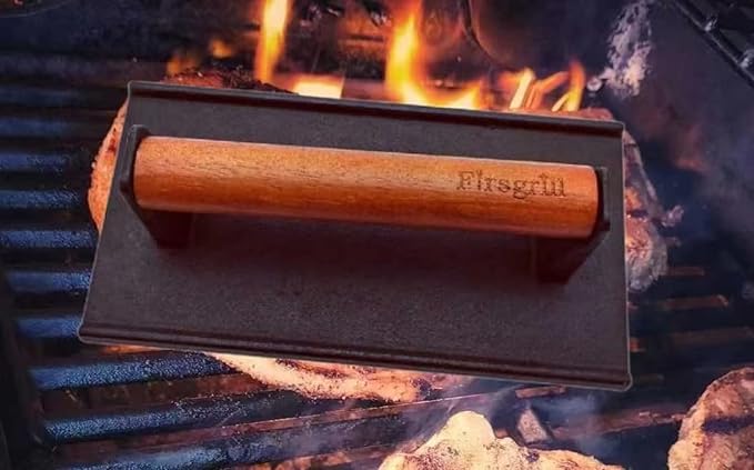 Burger Press 7.08" Round & 8.3”X4.3”Rectangle Heavy-Duty Cast Iron Smash Meat Steak With Wood Handle for Blackstone Camp chef Pitboss Weber Treager Griddle Grills (Round & Rectangle)