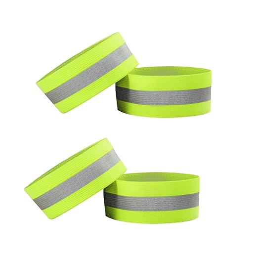 4 PCS Reflective Wrist Strap 4x1.5cm Safety Gear Reflective Wristbands High Visibility Ankle Bands Reflector Armband Self-Adhesive Reflective Bands for Walking,Night Sports Fluorescent Green