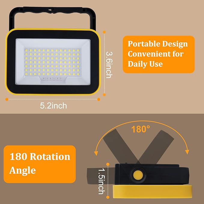 2 Pack Led Rechargeable Portable Work Light SMD LED Super Bright Flood Light Working Lamp Stand USB Cordless Battery Powered Worklight Tool for Outdoor Camping