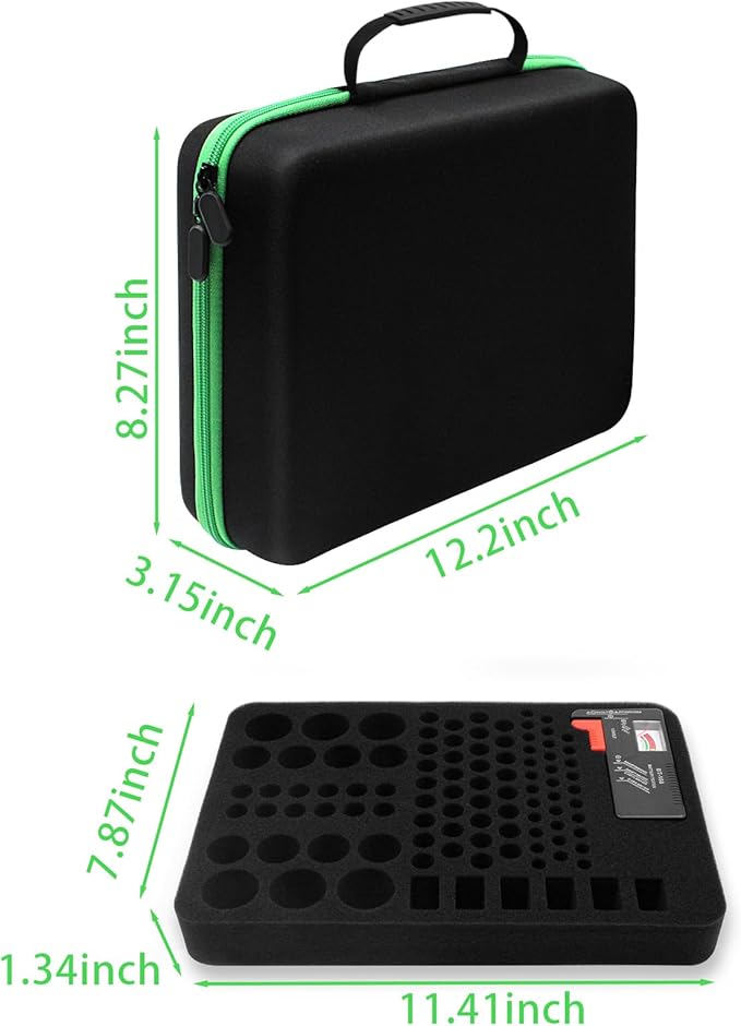 Battery Organizer Storage Case with Tester for AA AAA C D 9V Battery Holder 7 Batteries Variety Pack 111 Batteries Mesh Bag (Batteries Not Included) (Black-Green)