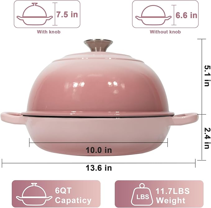 AHJ 6QT Dutch Oven For Bread Baking, Enameled Cast Iron Dutch Oven Pot with Lid, Multi-Functional Bread pan, Sourdough Baking Supplies with Proofing Basket, Cast Iron Bread Oven, Silicone Sling & Gloves.