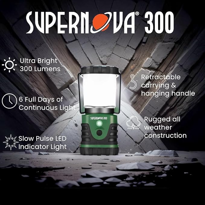 Supernova Battery Powered Lantern, Bright, Long Lasting, Weather-Resistant LED Camping Lantern, Great for Storms, Hurricane Supplies, Survival Kit, Power Outages, Outdoors, & Camping Essentials (300)