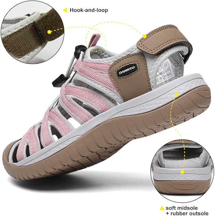 Dannto Women's Closed Toe Hiking Sandals Walking Water Sandal Comfort Athletic Sport Outdoor Sandals