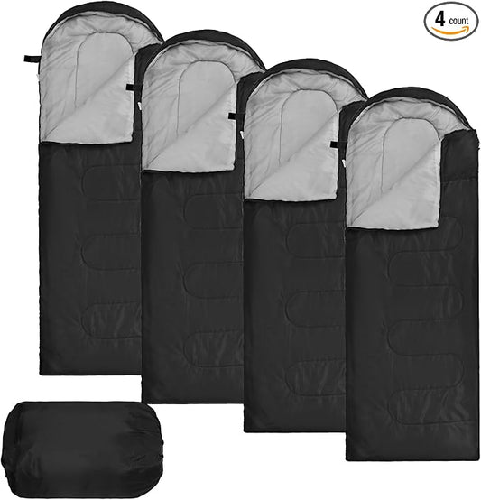 Macarrie 4 Pcs 0 Degree Camping Sleeping Bags Bulk for Adults 4 Season Warm Cold Weather Sleeping Bags with Compression Sack Lightweight Portable Waterproof for Backpacking Hiking Outdoor