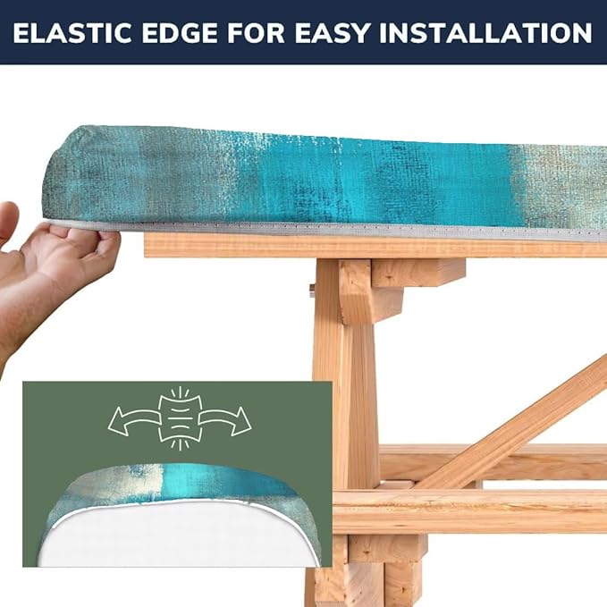 CAPSCEOLL Elastic Picnic Table Cover with Bench Covers 5Ft Waterproof Fitted Picnic Table Cover Cloths for Outdoors Camping Tablecloth with Drawstring Bag, 60X30in, Blue White