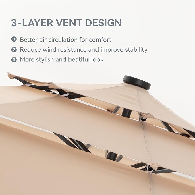 GREEN PARTY 10ft Outdoor Patio Umbrella, Auto-Tilt Market Table Umbrellas with Crank, 8 Sturdy Ribs & 1.5" Pole UV Protection for Garden Deck Backyard Pool