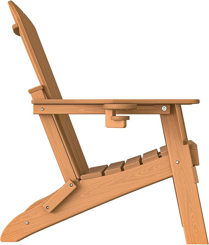 Folding Adirondack Chair, Cup Holder,SGS Tested, Wooden Textured, Heavy All-Weather HDPE Comfortable Set Poolside Backyard Lawn Teak Set 2
