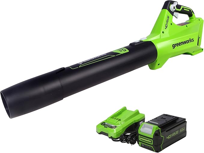 Greenworks 40V (120 MPH / 450 CFM / 75+ Compatible Tools) Cordless Axial Leaf Blower, 4.0Ah Battery and Charger Included