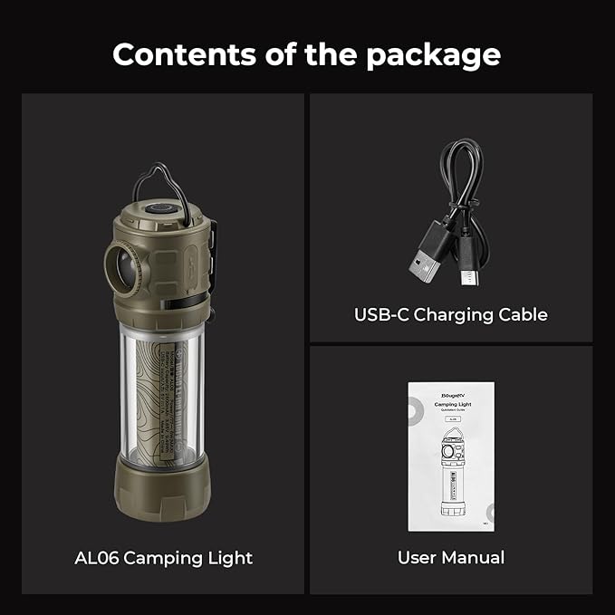 BougeRV AL06 Camping Light, Ambient Light, Flashlight, Rechargeable Camping Lantern, Electric Lamp, IPX4 Waterproof, Portable Light for Camping, Hiking, Power Outage, Adventure, Emergency Use Outdoor