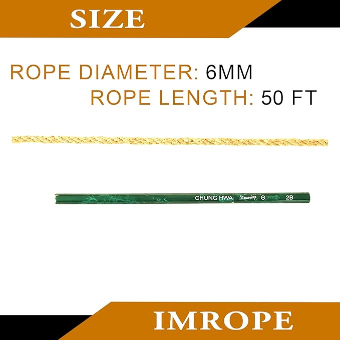 6mm x 50 Feet Yellow Jute Rope, Twine for Gardening Tomato Climbing Plant Tie Floristry Crafts Gift Wrapping Packing Decor