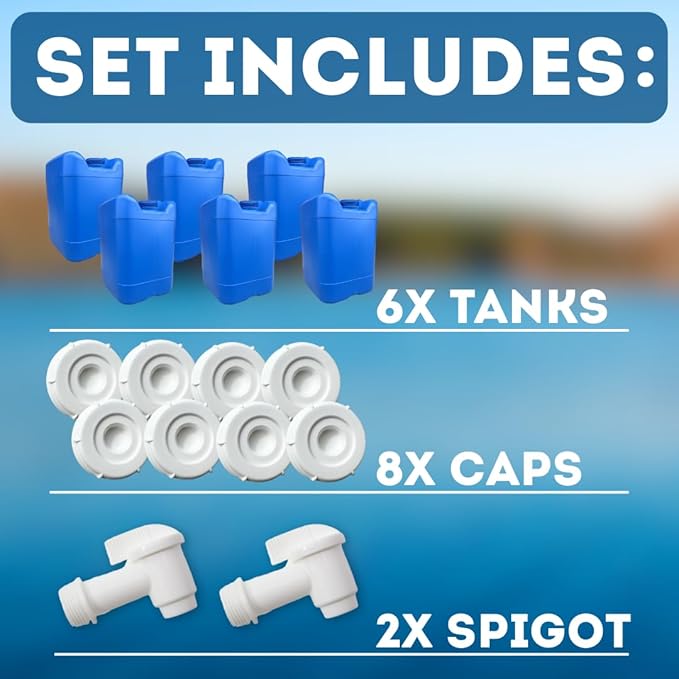 5-Gallon Stackable Water Storage Containers, w/Lids + Spigots, Easy Fill, Survial Supply, Emergency Water Storage for Camping and Disaster Preparedness, RV, Camping, 30 Gallon (6 Tanks Set)