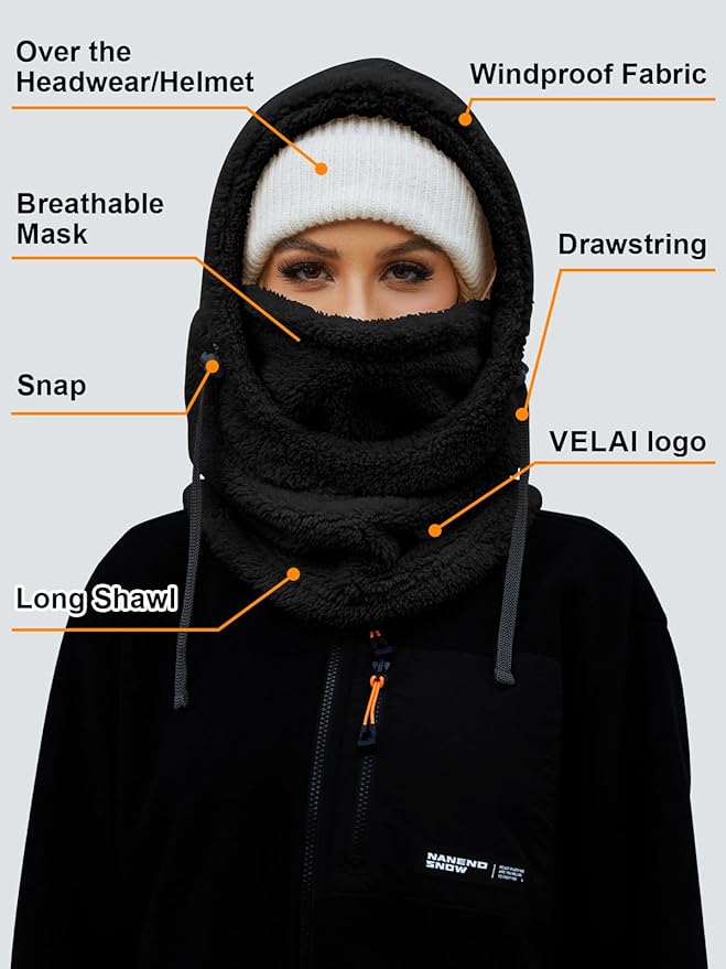 Balaclava Fleece Ski Mask for Men Women Winter Face Masks Windproof Hooded Scarf Cold Weather Hat Neck Warmer