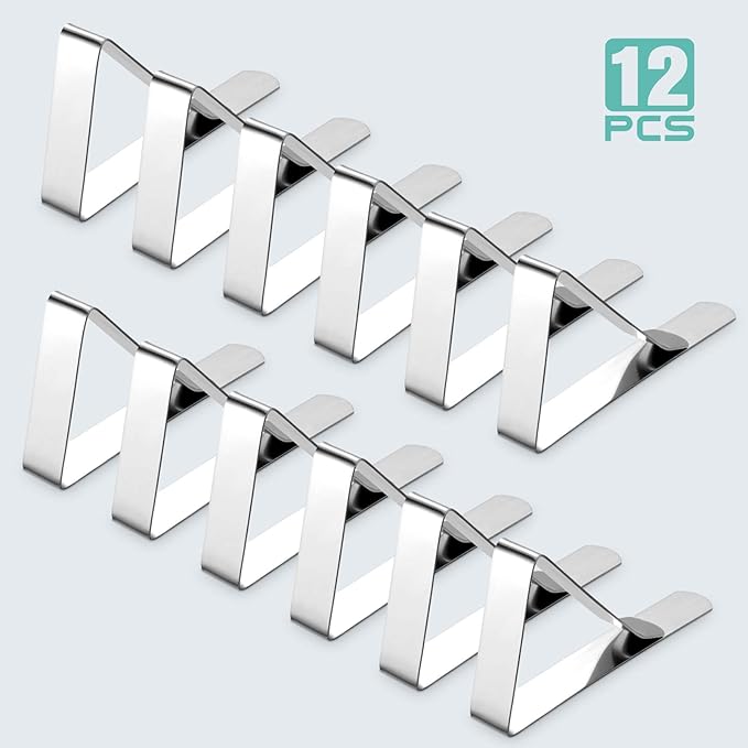 12 Pack Tablecloth Clips - Heavy Duty Picnic Table Clips, Stainless Steel Table Cloth Cover Clamps, Table Cloth Holders Ideal for Restaurant Picnics Marquees Weddings Graduation Party