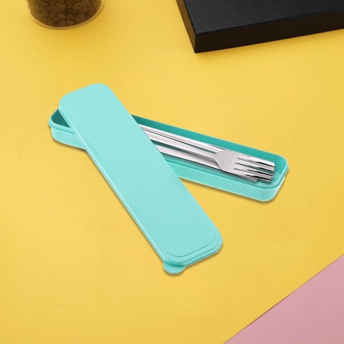 1Pcs Simple Utensil Holder with Lid, Reusable Utensils Wheat Straw Travel Cutlery Box，Portable Flatware Box Travel Tableware Storage Case, Simple Tableware Storage Box Case for Cutlery Kit (Green)