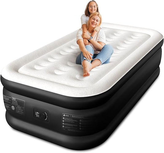 Twin XL Air Mattress with Built-in Pump, 18" Raised Comfort, 80“ Length, 48Hr Leak-Proof Test, Upgraded Honeycomb Pillar Design, Supports 500 lbs, 2-Min Inflation for Home, Guests & Camping