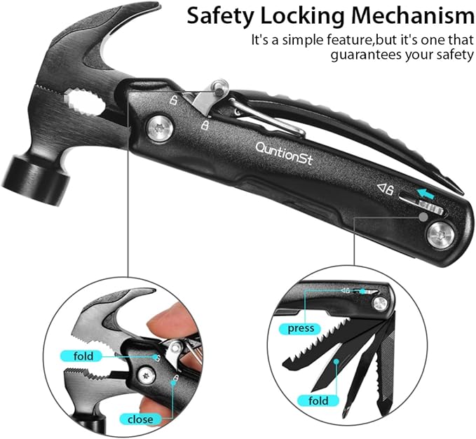 Gifts for Men,12-in-1 Hammer Multitool, Stocking Stuffers for Men,Christmas Stocking Stuffers for Adults Dad Husband Boyfriend, Camping Essentials Mens Gift for Him, Birthday Gift Idea,Mini Multi Tool