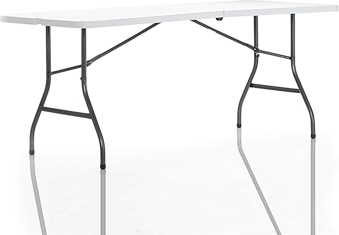 COSCO Fold-in-Half Banquet Table w/Handle, 6ft, White