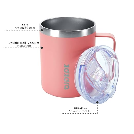 BJPKPK 2 pcs Insulated Coffee Mug, 14oz Insulated Tumbler with Lid, Stainless Steel Coffee Cups with Splash Proof Lid-Light Pink