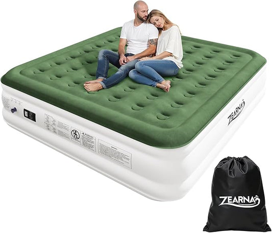 King Size Air Mattress with Built in Pump, 18" Raised Comfort Air Bed, Upgraded Flocked Top Blow up Mattress with Carrying Bag, Inflatable Mattress for Guests & Home, AirBed, 750 lbs Max