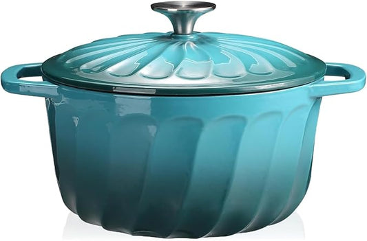 Enameled Cast Iron Dutch Oven with Lid, 6 QT Cast Iron Dutch Oven Pot, Dual Handles for Bread Baking, Cook, Bake, Oven Safe across All Cooktops (BlueGreen, 6 QT)