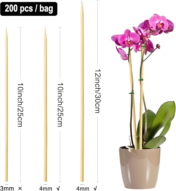 BLUE TOP Natural Bamboo Skewers 12inch Φ=4mm Pack 200;Bamboo Sticks for Grilling, BBQ, Kabob,; Candy Sticks for Fruits, Candies, Chocolate Fountain, Appetizer, Plant Sticks for flower tomato growth