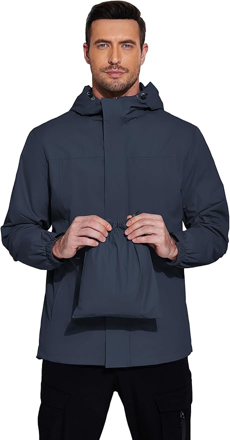COOFANDY Men's Rain Jacket Waterproof With Hood Lightweight Packable Shell Raincoat Windbreaker For Cycling Golf Travel