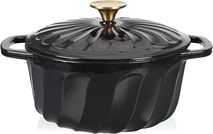 Enameled Cast Iron Dutch Oven with Lid, 3 QT Cast Iron Dutch Oven Pot, Heavy Duty Cast Iron Pot for Bread Baking, Cook, Bake, Oven Safe across All Cooktops(Black,3 QT)