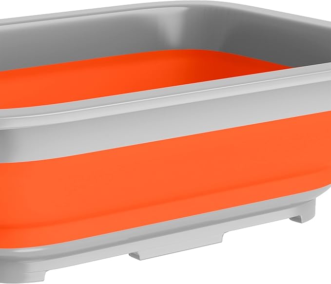 Collapsible Ice Bucket - 10-Liter Portable Outdoor Multi-Use Basin, Dish Tub, and Storage Basket for Camping and Tailgating by Wakeman (Orange)