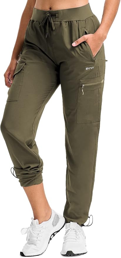 BVVU Women's Hiking Pants Lightweight Quick Dry Travel Outdoor Pants Waterproof Work Cargo Joggers with Zipper Pockets